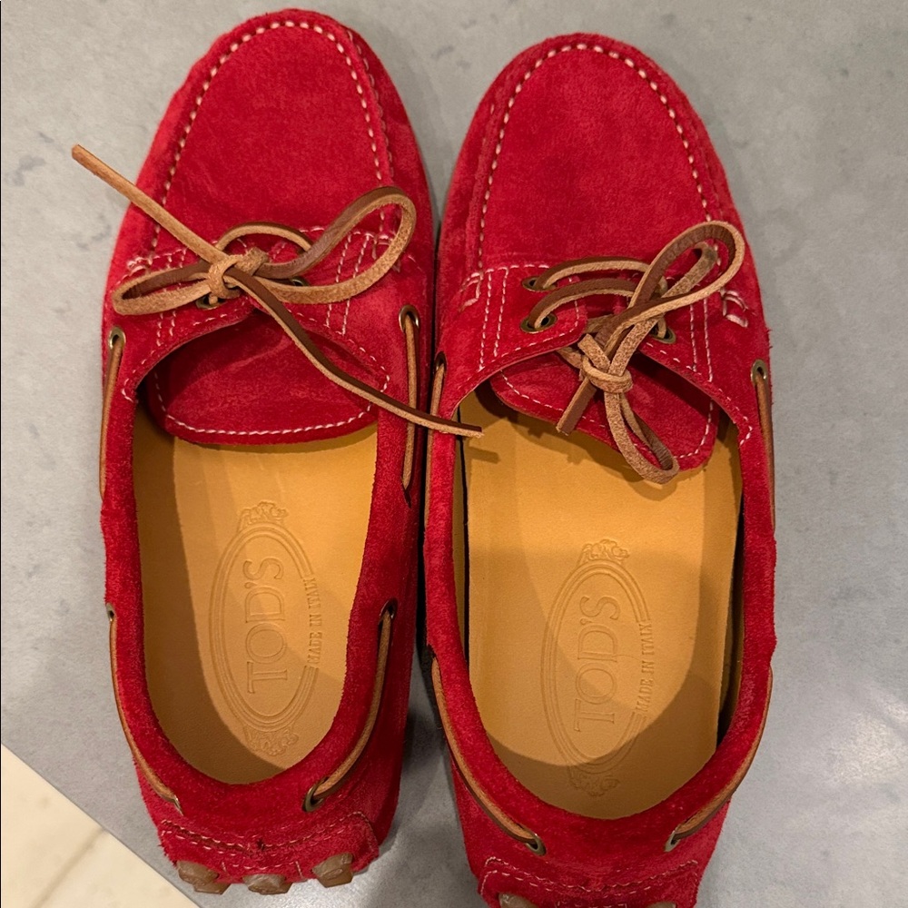 Tod's womans Vibrant Red Suede Loafers